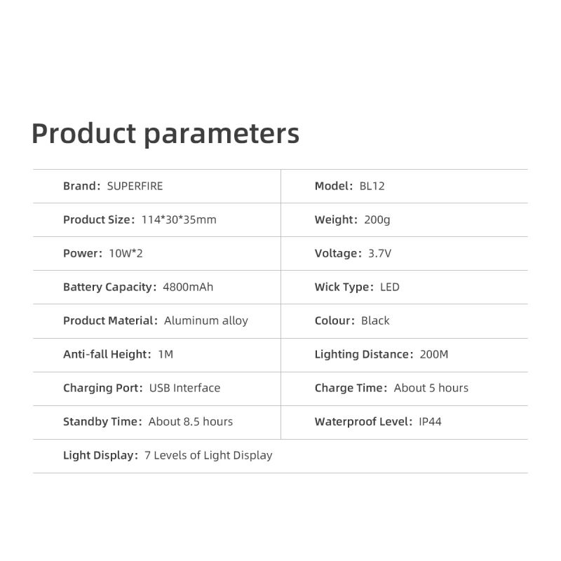 SUPERFIRE BL12 1300LM predné svetlo na bicykel USB dobíjacie 4800mAh LED svetlomet na bicykel