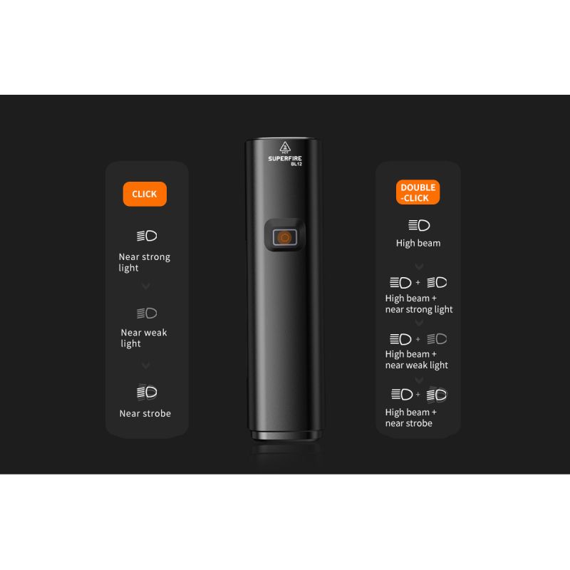 SUPERFIRE BL12 1300LM predné svetlo na bicykel USB dobíjacie 4800mAh LED svetlomet na bicykel