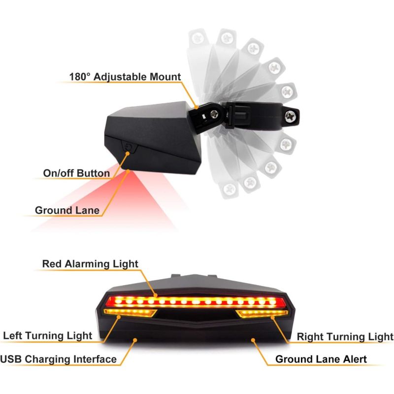 Ampulla C1 LED dobíjacie zadné svetlo na bicykel: Diaľkové ovládanie, smerovky, laserová dráha. Bezpečnosť!