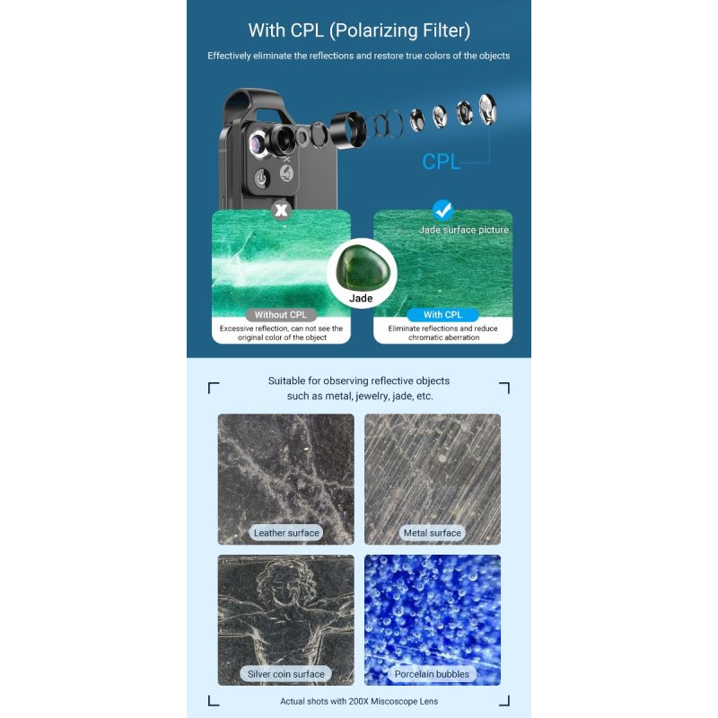 APEXEL 200-násobné zväčšenie mikro vreckový makro objektív pre iPhone Samsung mobilná fotografia prírody