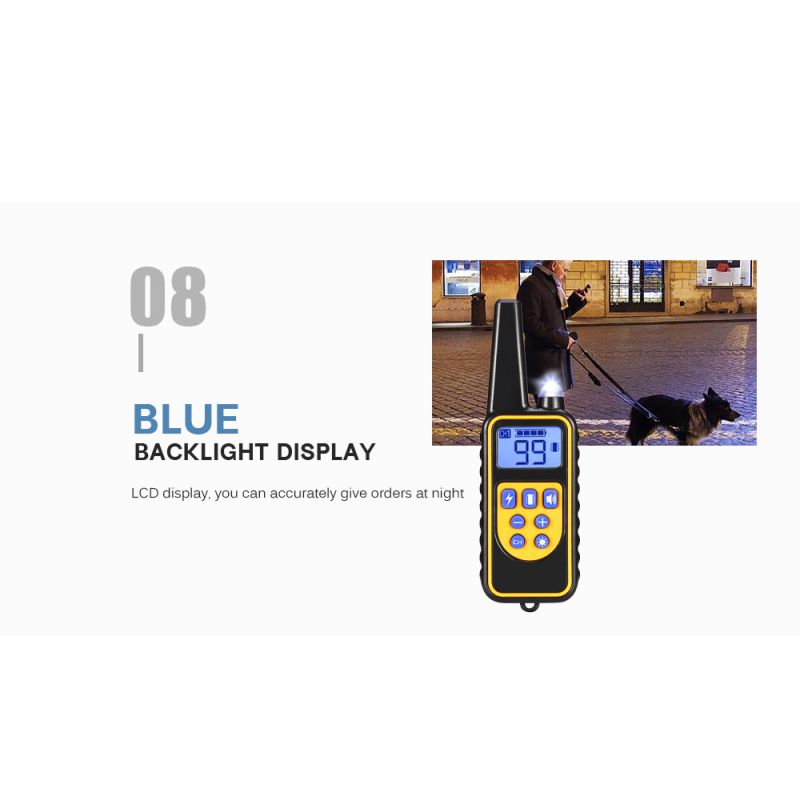 Elektrický psie tréningový golier 800m vodotesný nabíjateľný s diaľkovým ovládaním LCD displejom pre všetky veľkosti