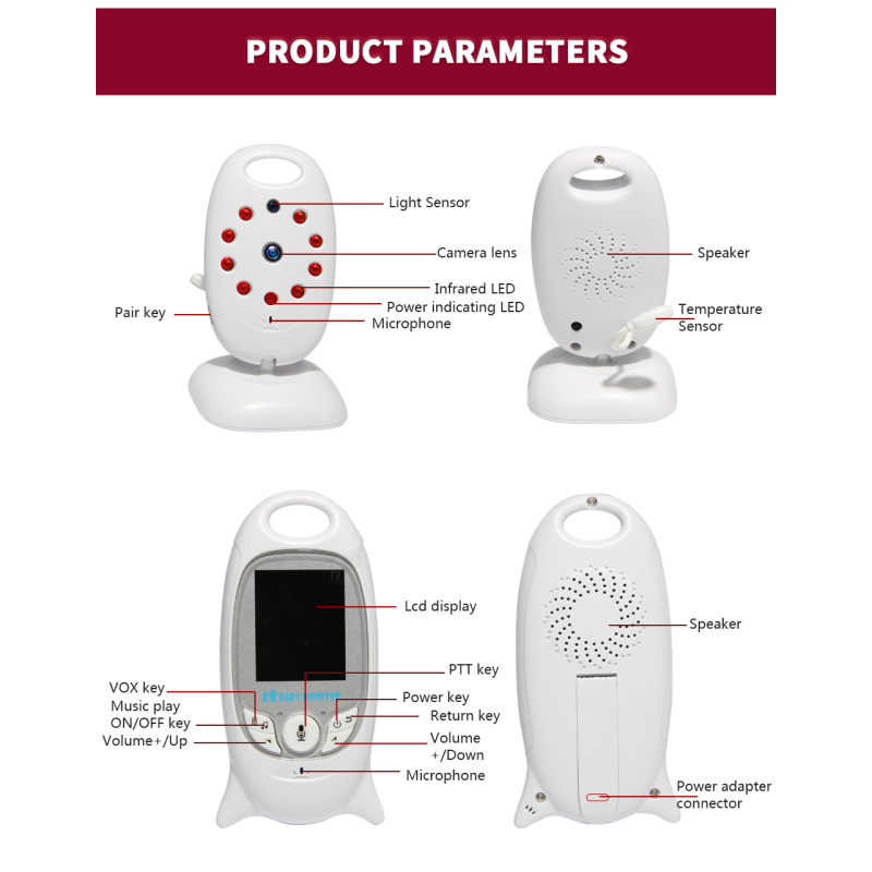 VB601 bezdrôtový video monitor 2.4g babysitter s obojsmernou komunikáciou nočné videnie monitorovanie teploty