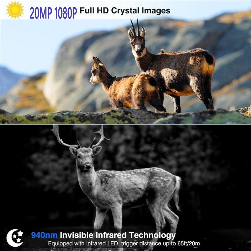 HC801M mobilná lovecká kamera 20MP 1080P infračervené nočné videnie na sledovanie zvierat a wildlife fotografovanie