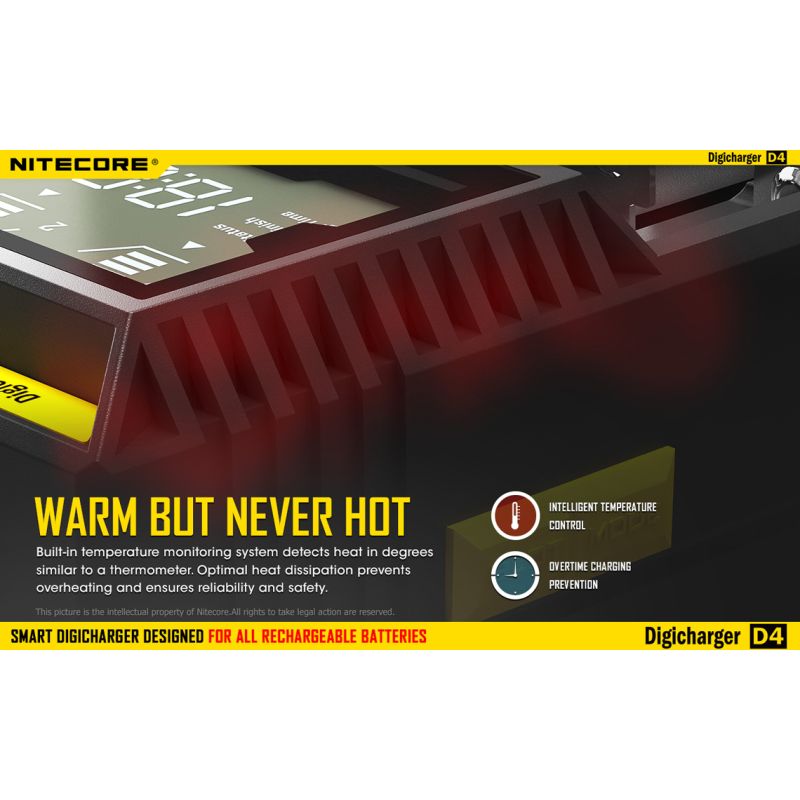 Nitecore D4 DIGICHARGER inteligentná nabíjačka s LCD displejom pre Li-ion 18650 a 26650 batérie bezpečnosť