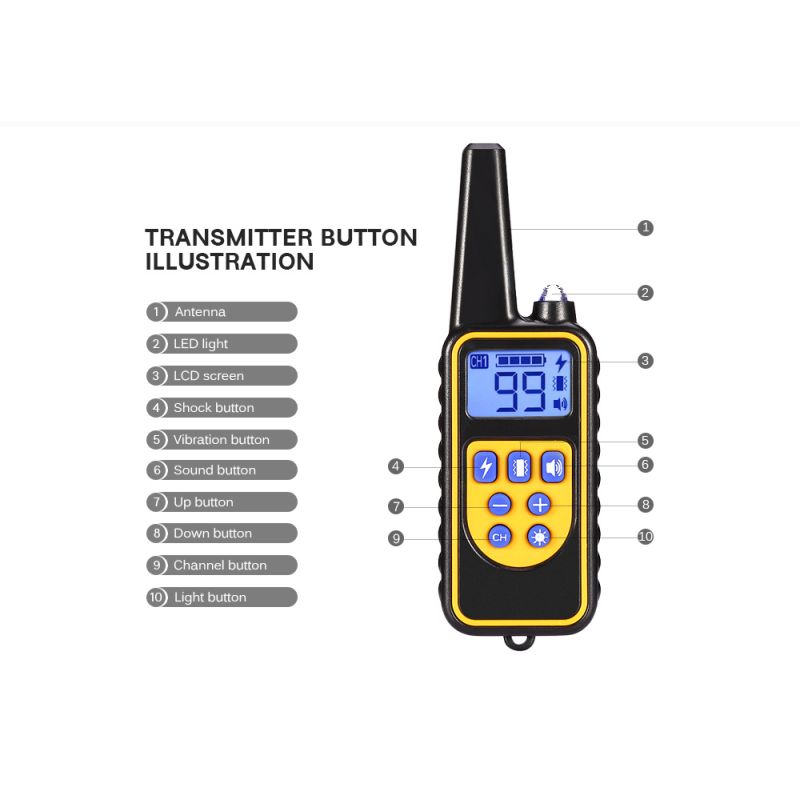 Elektrický psie tréningový golier 800m vodotesný nabíjateľný s diaľkovým ovládaním LCD displejom pre všetky veľkosti
