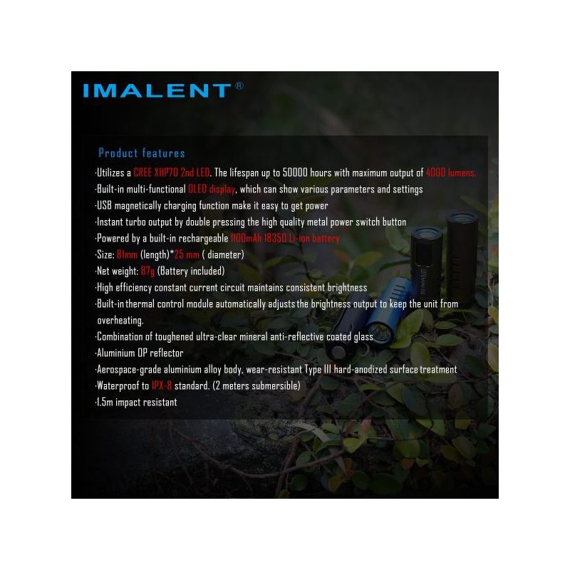 IMALENT LD70 kompaktné LED svietidlo s vysokým výkonom 4000 lúmenov pre dobrodruhov s viacerými režimami osvetlenia