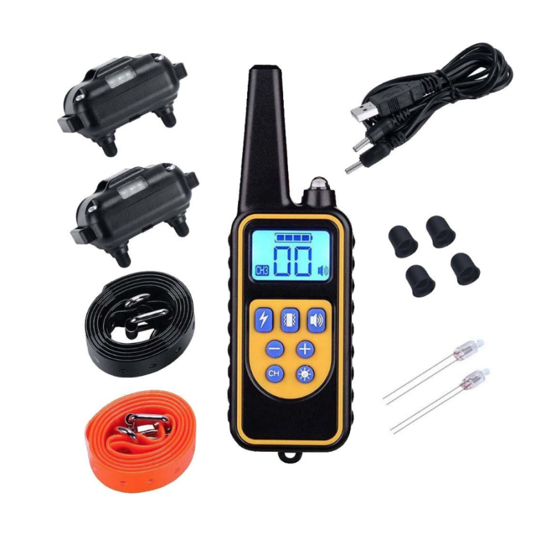 Elektrický psie tréningový golier 800m vodotesný nabíjateľný s diaľkovým ovládaním LCD displejom pre všetky veľkosti