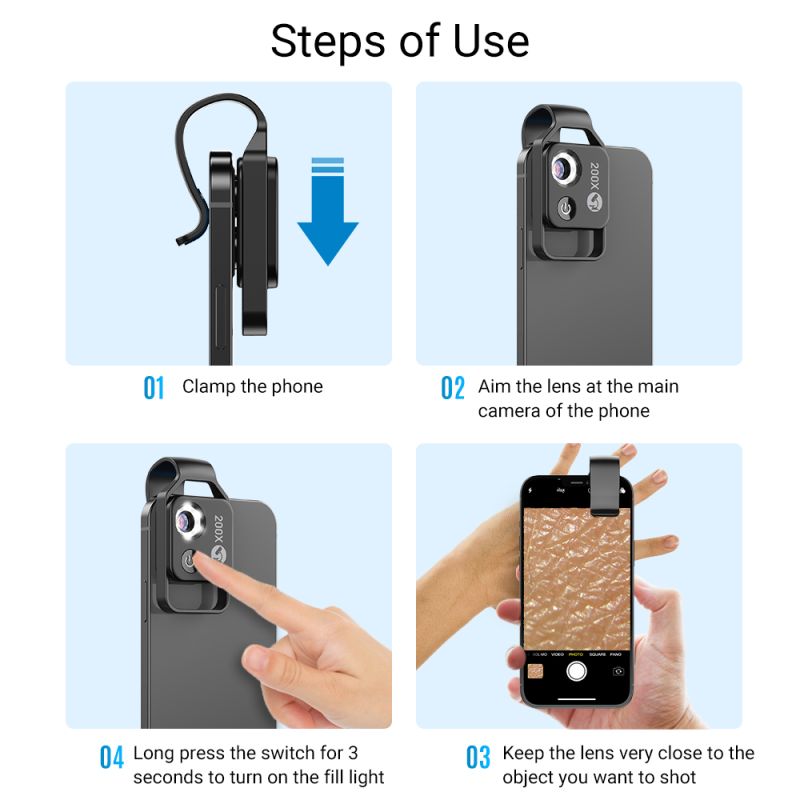 APEXEL 200-násobné zväčšenie mikro vreckový makro objektív pre iPhone Samsung mobilná fotografia prírody