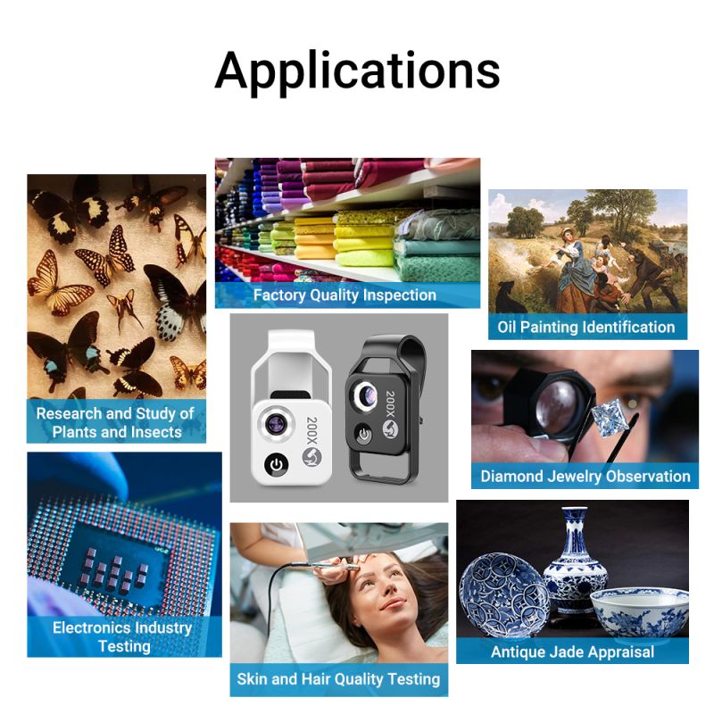 APEXEL 200-násobné zväčšenie mikro vreckový makro objektív pre iPhone Samsung mobilná fotografia prírody