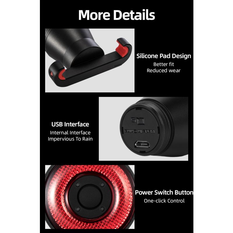 ROCKBROS Q5 inteligentné svetlo na bicykel IPx6 vodotesné s automatickým brzdovým senzorom LED zadné svetlo