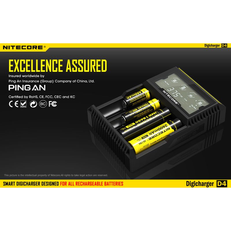 Nitecore D4 DIGICHARGER inteligentná nabíjačka s LCD displejom pre Li-ion 18650 a 26650 batérie bezpečnosť