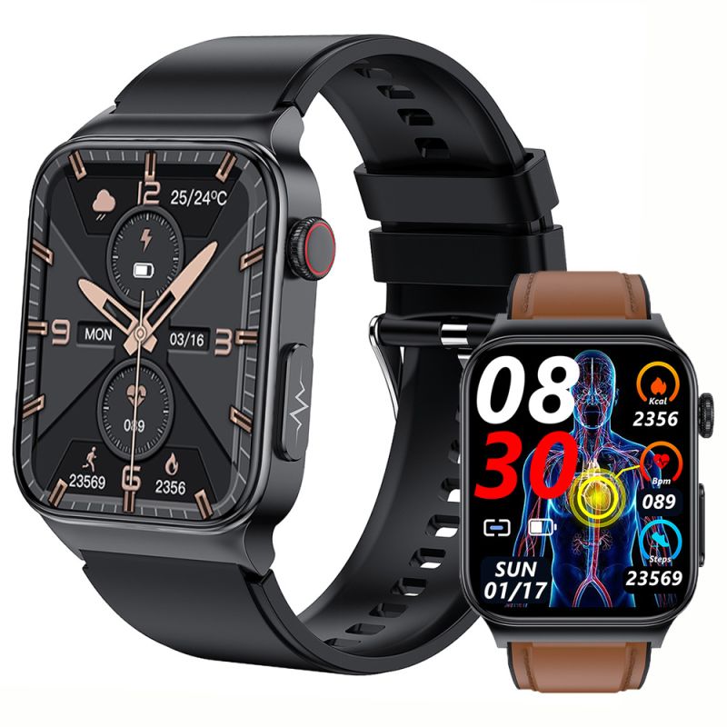 E500 Inteligentné hodinky s glukózou v krvi Pánske EKG monitor krvného tlaku Telesná teplota Inteligentné hodinky IP68 Vodotesný fitness sledovac