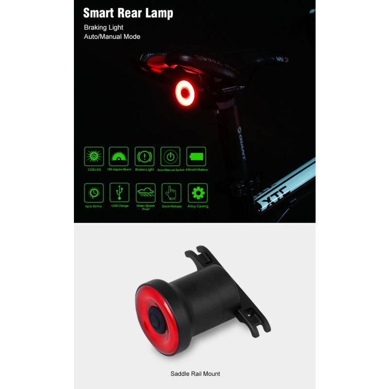 Xlite100 Inteligentné cyklistické zadné svetlo USB smart lampa bezpečnosť super jasné COB LED viditeľnosť noc