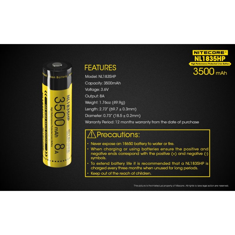 Nitecore NL1835HP vysokovýkonná 18650 batéria výnimočná kapacita 3500mAh pre vysoké odtokové zariadenia