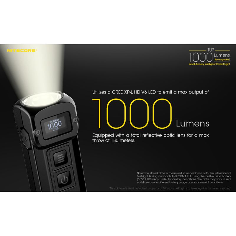 Kompaktná LED baterka Nitecore TUP XP-L HD V6 1000 lúmenov s OLED displejom USB nabíjanie turistický doplnok