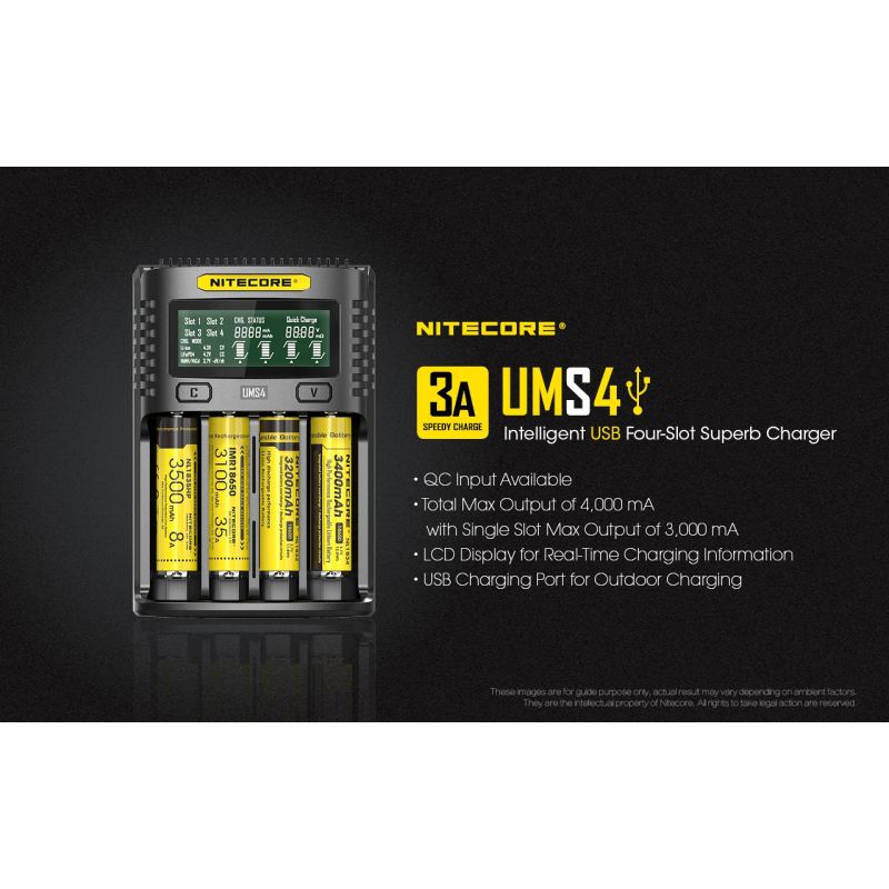 Nitecore UMS4 inteligentná USB nabíjačka so štyrmi slotmi pre 18650 21700 rýchle nabíjanie a USB-C vstup