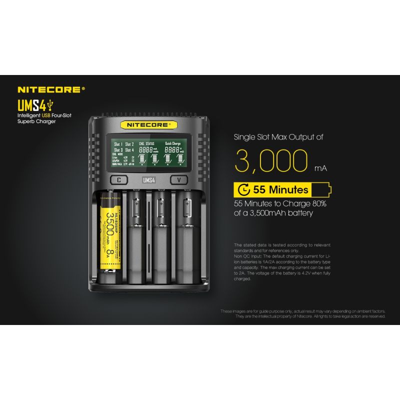 Nitecore UMS4 inteligentná USB nabíjačka so štyrmi slotmi pre 18650 21700 rýchle nabíjanie a USB-C vstup