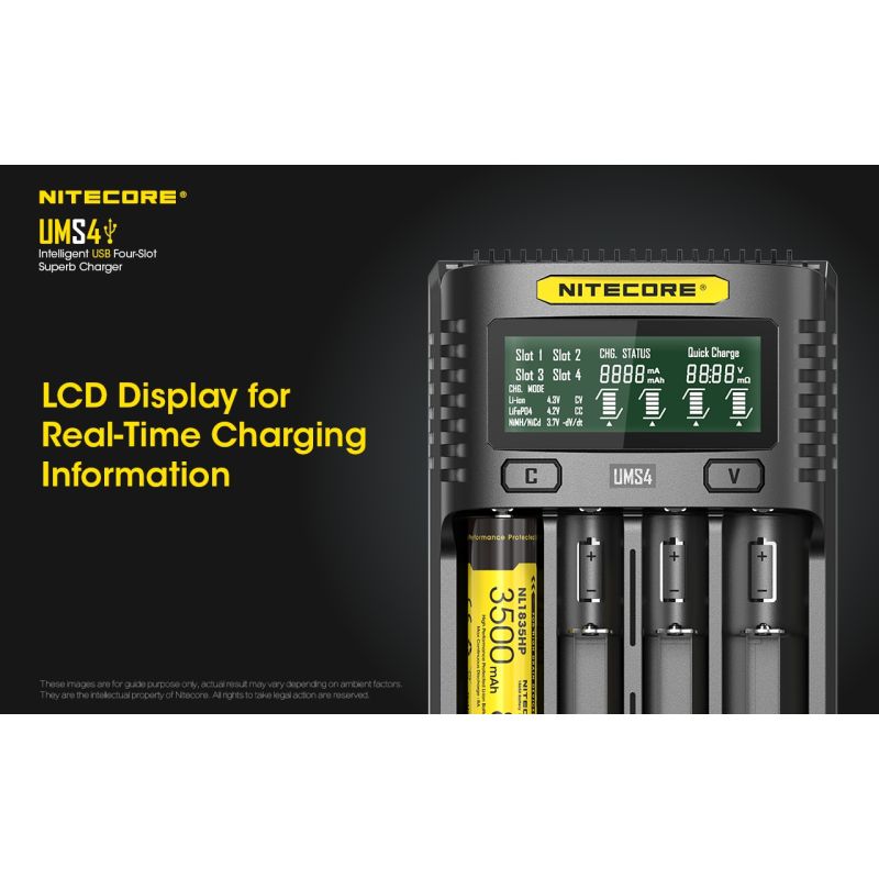 Nitecore UMS4 inteligentná USB nabíjačka so štyrmi slotmi pre 18650 21700 rýchle nabíjanie a USB-C vstup