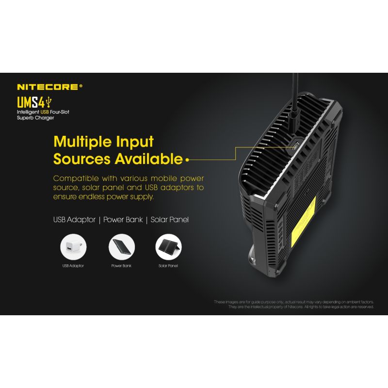 Nitecore UMS4 inteligentná USB nabíjačka so štyrmi slotmi pre 18650 21700 rýchle nabíjanie a USB-C vstup