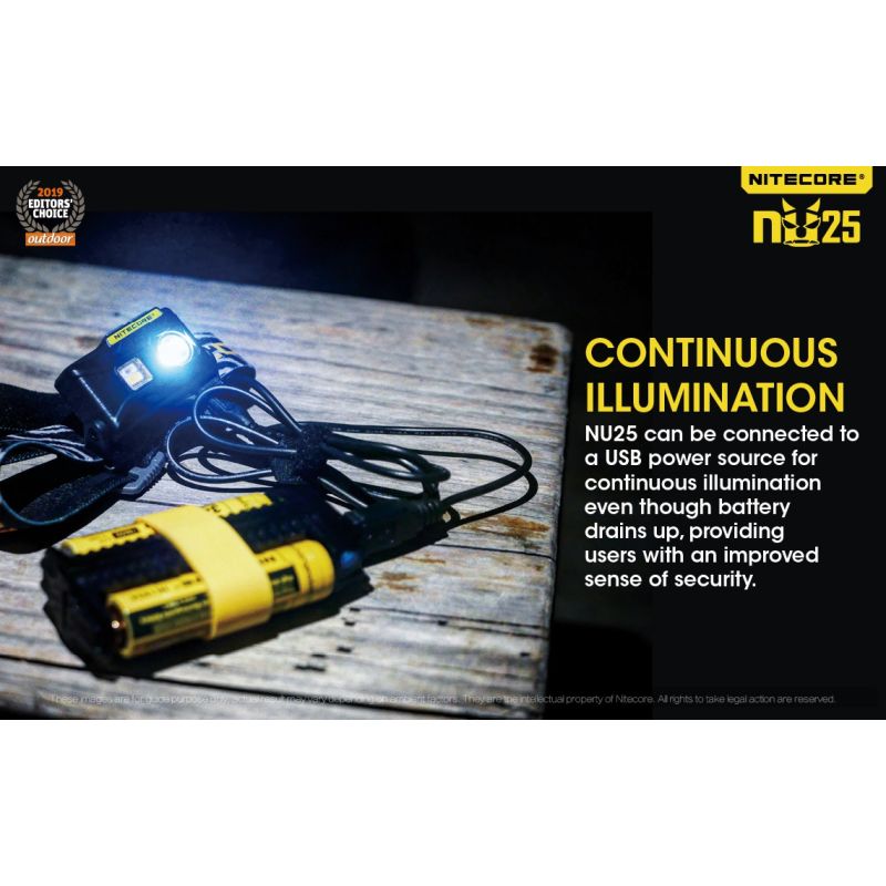 Nitecore NU25 ľahký LED svetlomet XP-G2 S3 LED 360 lúmenov pre vybavenie na kempovanie nabíjateľný svetlomet