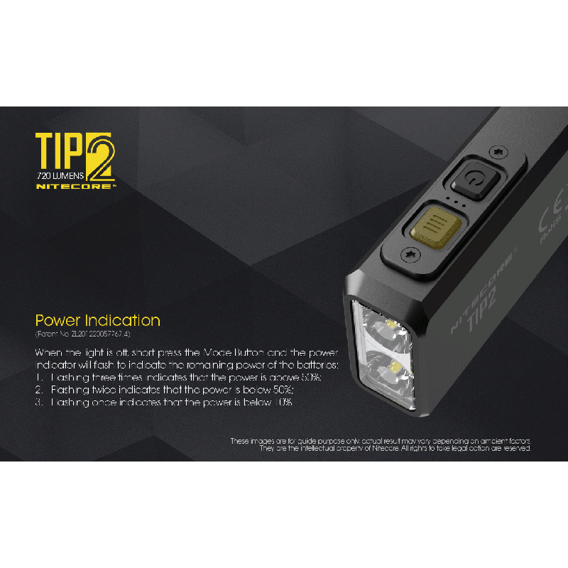 LED baterka Nitecore TIP2 XP-G3 720 lúmenov kompaktný dizajn pre outdoorové náradie USB nabíjateľná