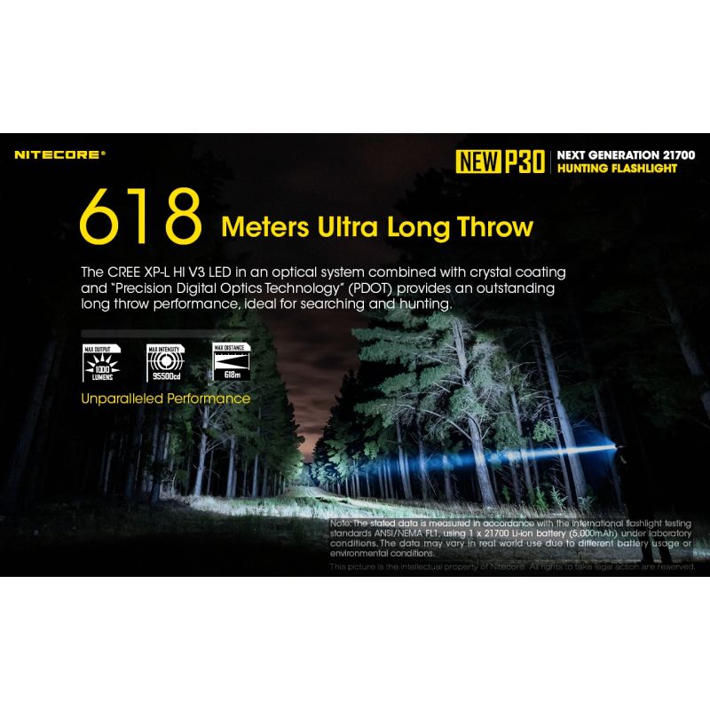 Nitecore P30 XP-L HI V3 LED viac režimov 1000 lúmenov ľahká vonkajšia baterka dosah lúča 618 metrov