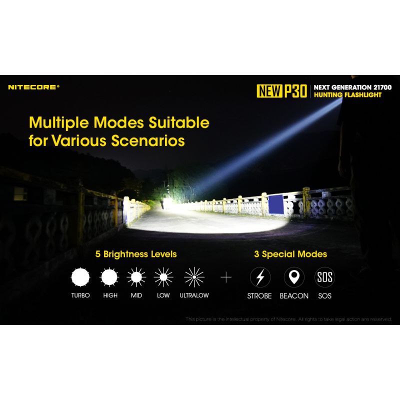 Nitecore P30 XP-L HI V3 LED viac režimov 1000 lúmenov ľahká vonkajšia baterka dosah lúča 618 metrov