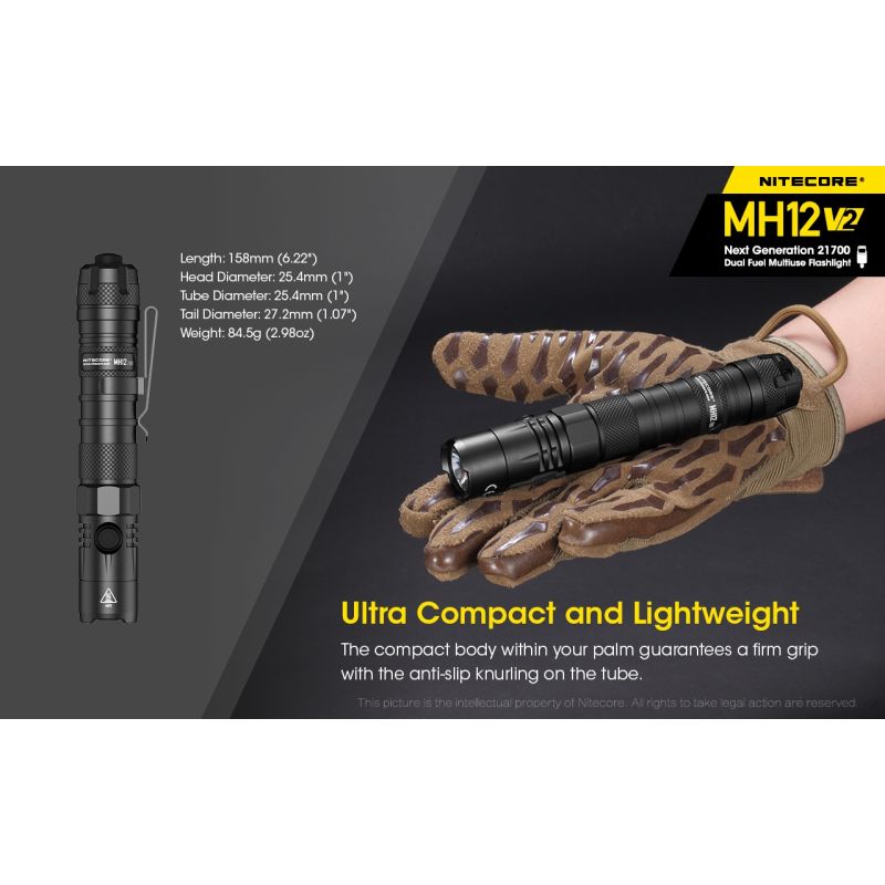 Nitecore MH12 V2 XP-L2 V6 LED baterka 1200 lúmenov kompaktná kempingová baterka 21700 batéria vonkajšie osvetlenie