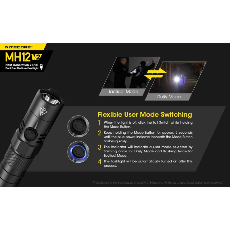 Nitecore MH12 V2 XP-L2 V6 LED baterka 1200 lúmenov kompaktná kempingová baterka 21700 batéria vonkajšie osvetlenie