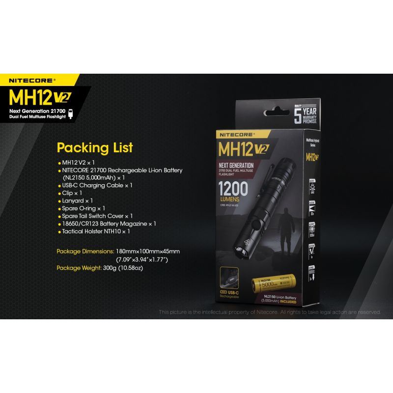 Nitecore MH12 V2 XP-L2 V6 LED baterka 1200 lúmenov kompaktná kempingová baterka 21700 batéria vonkajšie osvetlenie