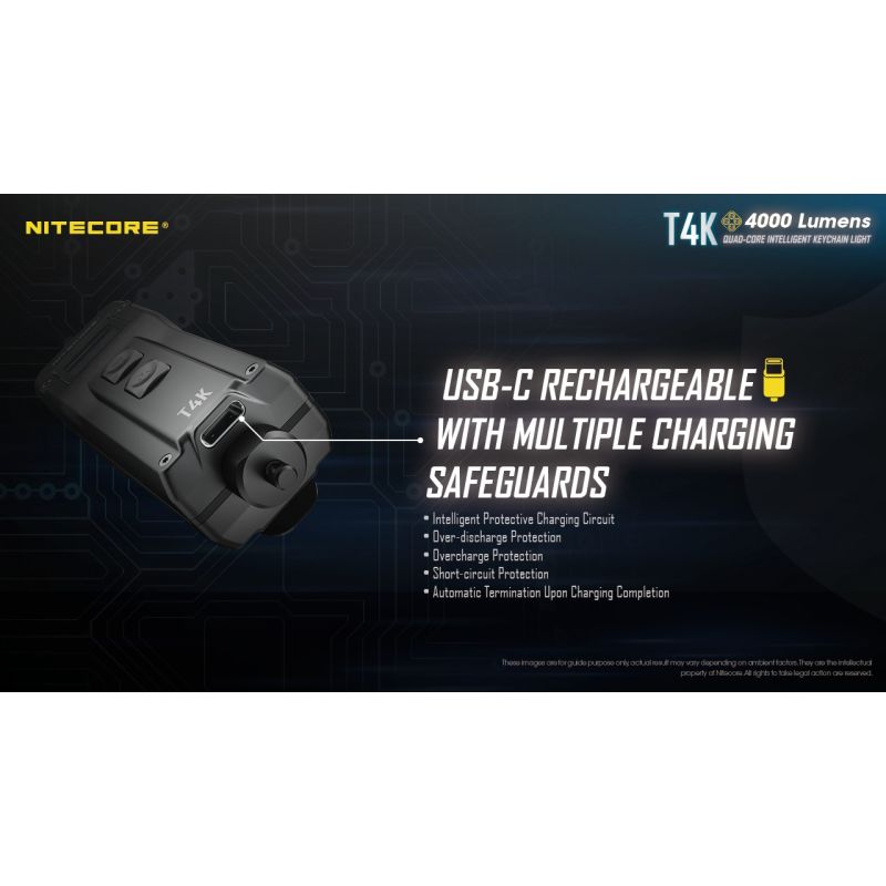 Nitecore T4K prenosná kľúčenka baterka 4000 lúmenov XP-L2 V6 LED USB-C pre vonkajšie osvetlenie a nosenie