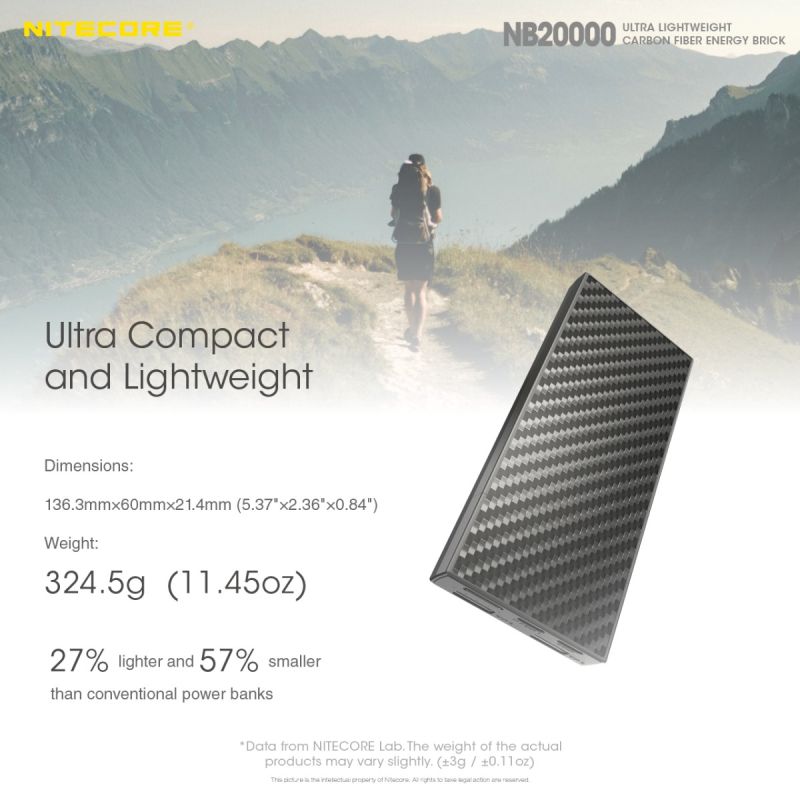 Robustná Nitecore NB20000 QC 20000mAh ľahká prenosná nabíjačka rýchle nabíjanie USB-C viacportová energia