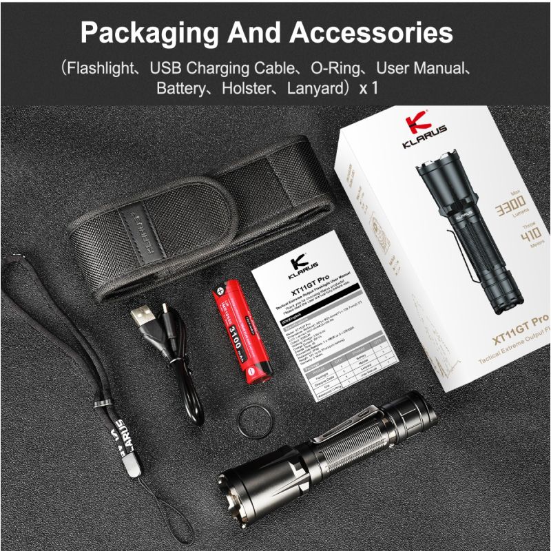 Klarus XT11GT PRO V2.0 vysoký lúmen USB-C nabíjateľná baterka Luminus SST-70 3300 lúmenov outdoorové vybavenie