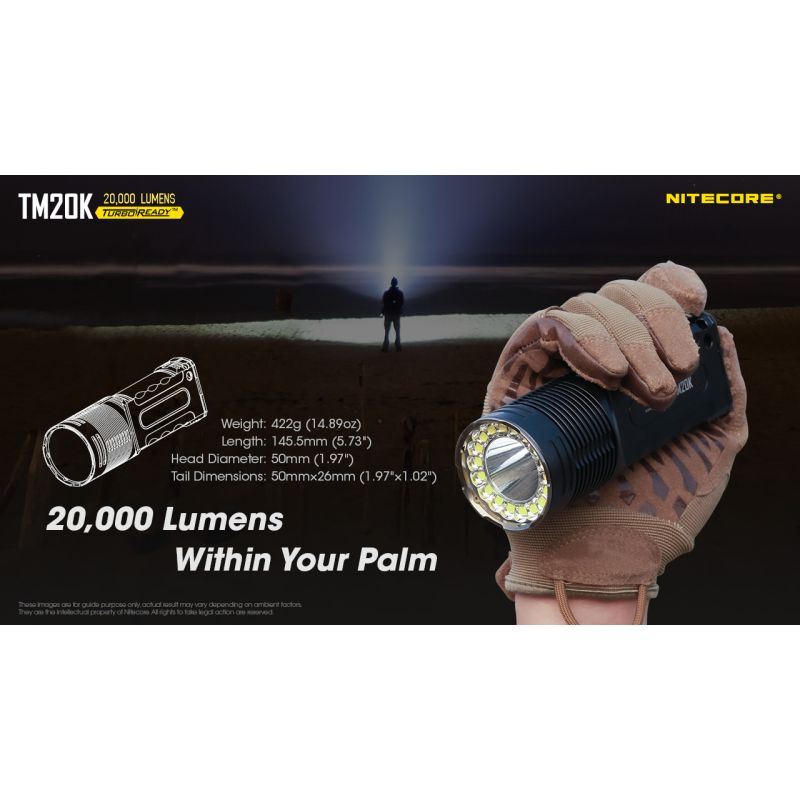 Nitecore TM20K výkonná baterka LED 20 000 lúmenov ľahká a nabíjateľná USB-C ideálna na pátranie a záchranu