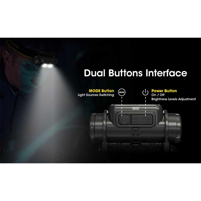 Nitecore NU50 1400 lúmenov ľahká nabíjateľná čelovka s vstavanou batériou pre outdoorové osvetlenie