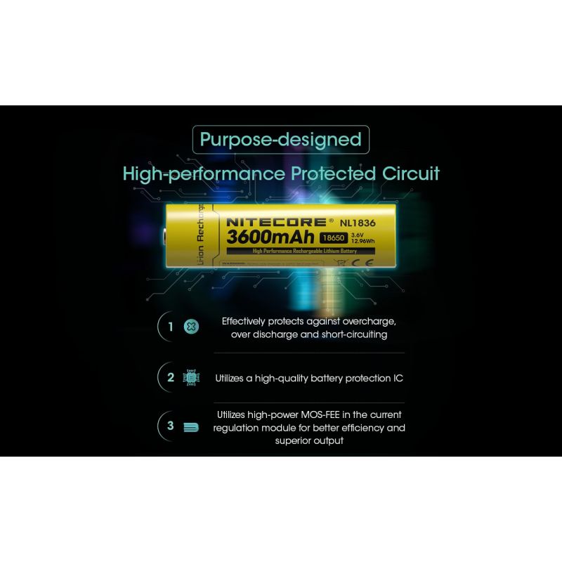 Nitecore 18650 NL1836 3600mAh Li-ion nabíjateľná batéria. Výkonná prenosná energia pre svietidlá!