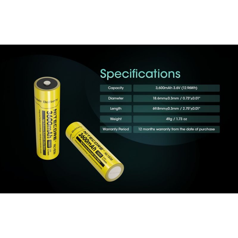 Nitecore 18650 NL1836 3600mAh Li-ion nabíjateľná batéria. Výkonná prenosná energia pre svietidlá!