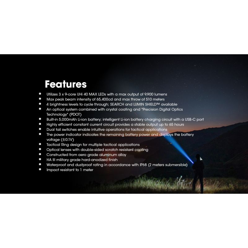 Nitecore TM9K PRO 9900 lúmenov vysoký výkon odolná nabíjateľná baterka USB-C dosah lúča 510 metrov