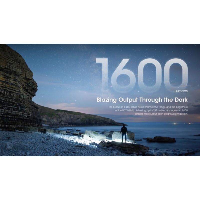 Nitecore HC60 UHE LED nabíjateľný svetlomet 1600 lúmenov vodotesný pre kempovanie turistiku robustný dizajn