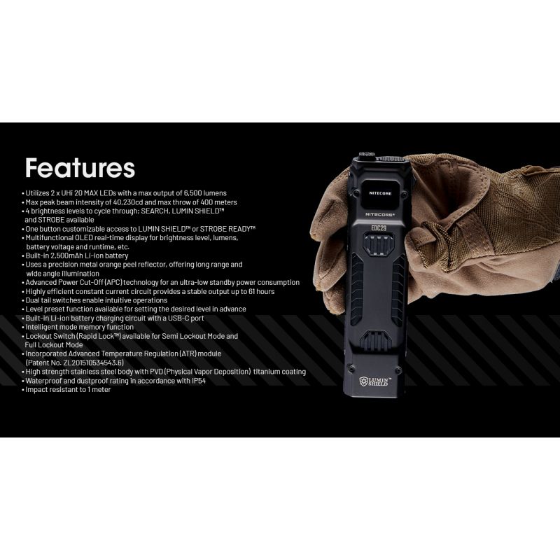 NITECORE EDC29 6500 lúmenov USB-C nabíjateľná baterka každodenná aj outdoorová s dlhým dosahom viditeľnosti