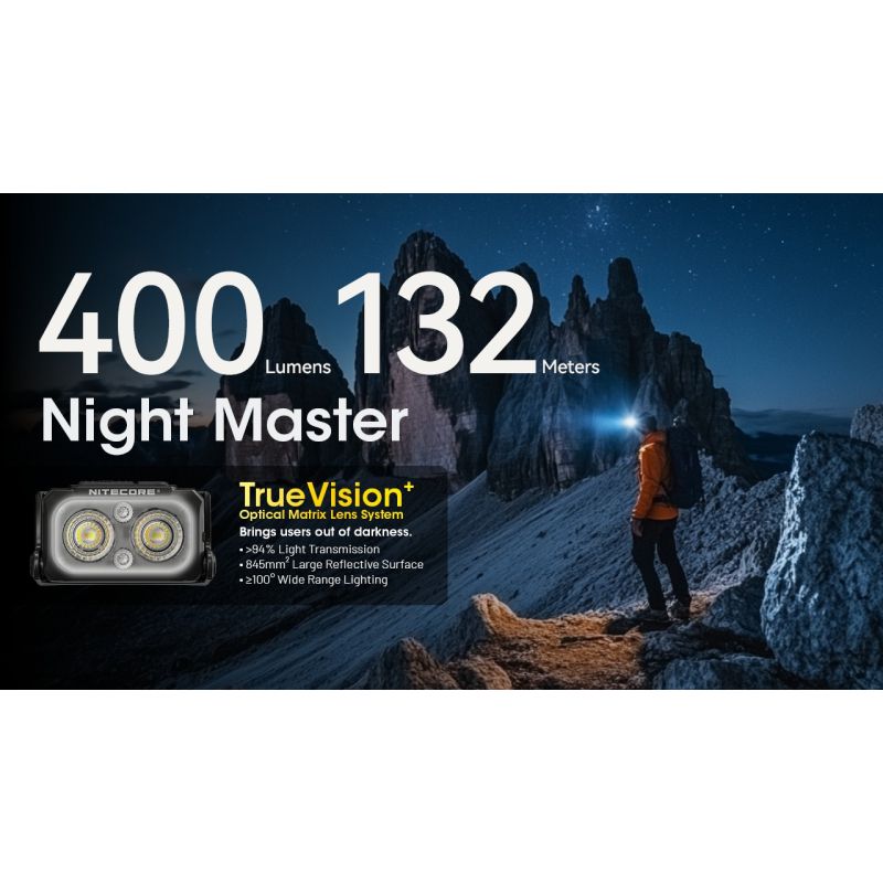 NITECORE NU25 ľahká LED čelovka 400 lúmenov USB-C nabíjanie ideálna na turistiku outdoorové osvetlenie