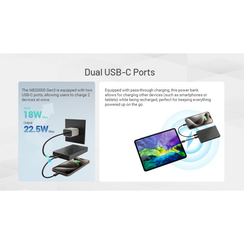 Nitecore NB20000 Gen3 Power Bank 20000mAh prenosná nabíjačka kompaktný dizajn duálny USB-C rýchle nabíjanie