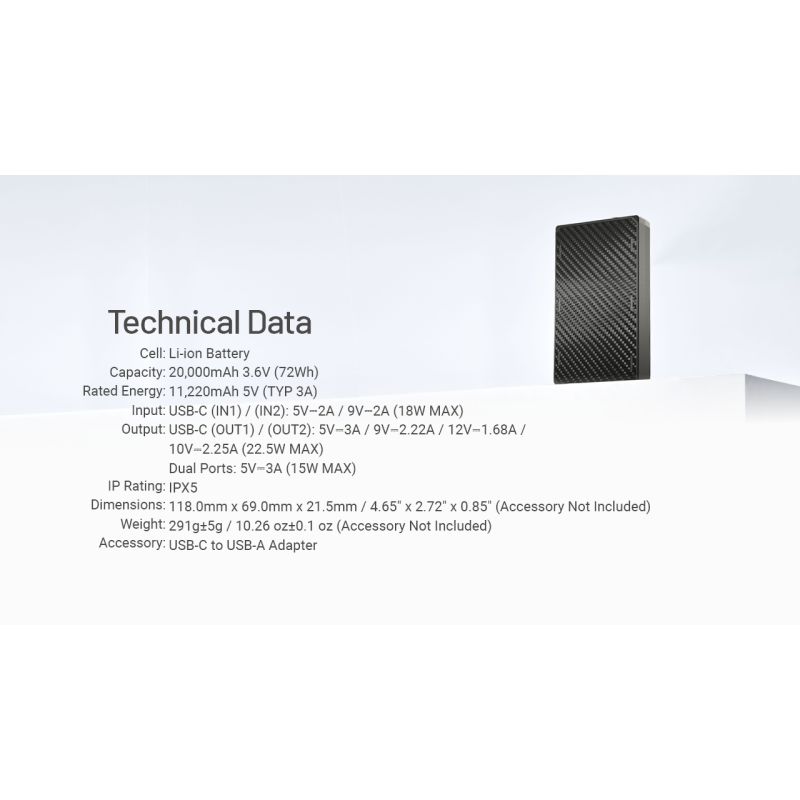 Nitecore NB20000 Gen3 Power Bank 20000mAh prenosná nabíjačka kompaktný dizajn duálny USB-C rýchle nabíjanie