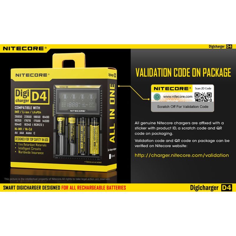 Nitecore D4 DIGICHARGER inteligentná nabíjačka s LCD displejom pre Li-ion 18650 a 26650 batérie bezpečnosť