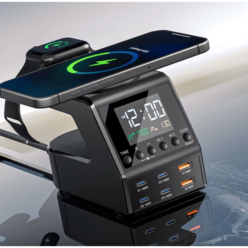 240W Nabíjačka, USB-C Nabíjačka s Budíkom: Rýchle Nabíjanie pre Viacerých Zariadení!