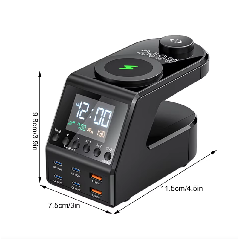 240W Nabíjačka, USB-C Nabíjačka s Budíkom: Rýchle Nabíjanie pre Viacerých Zariadení!