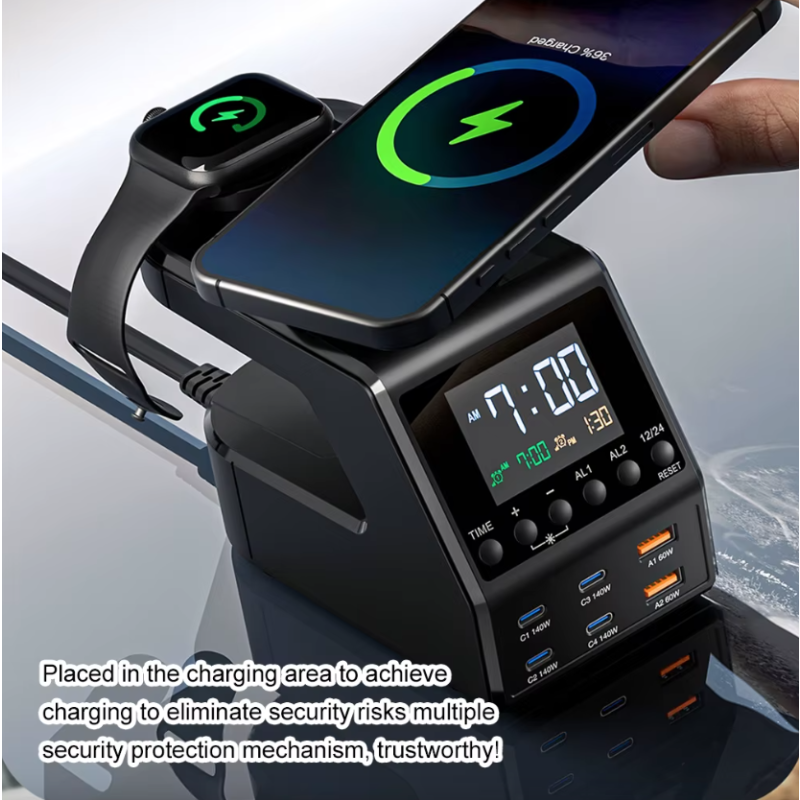 240W Nabíjačka, USB-C Nabíjačka s Budíkom: Rýchle Nabíjanie pre Viacerých Zariadení!