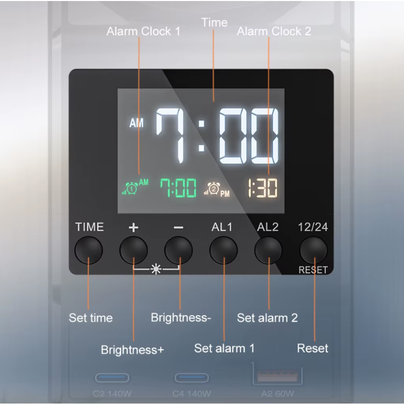 240W Nabíjačka, USB-C Nabíjačka s Budíkom: Rýchle Nabíjanie pre Viacerých Zariadení!