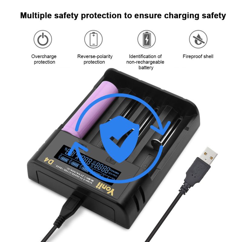 YONII D4 Inteligentná 4-slotová nabíjačka batérií | Li-ion, Ni-MH: 18650, 21700, AA, AAA | LCD displej | Predaj Slovensko