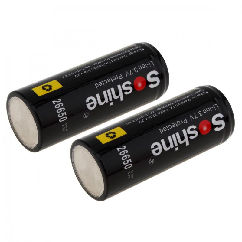 Nové SoShine 26650 5500mAh Li-ion nabíjateľné batérie 3.7V vhodné do elektroniky náradia bateriek 2 balenie